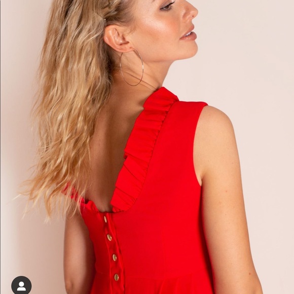 Camille Beth Red GoGo Mini Dress with Ruffle Detail and Button Back - Picture 7 of 11